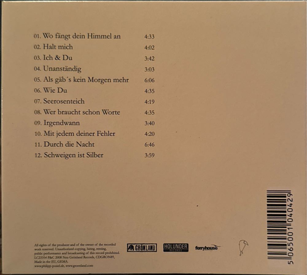 Wo Fängt Dein Himmel An - Philipp Poisel (CD) music collectible [Barcode 5065001040429] - Main Image 2