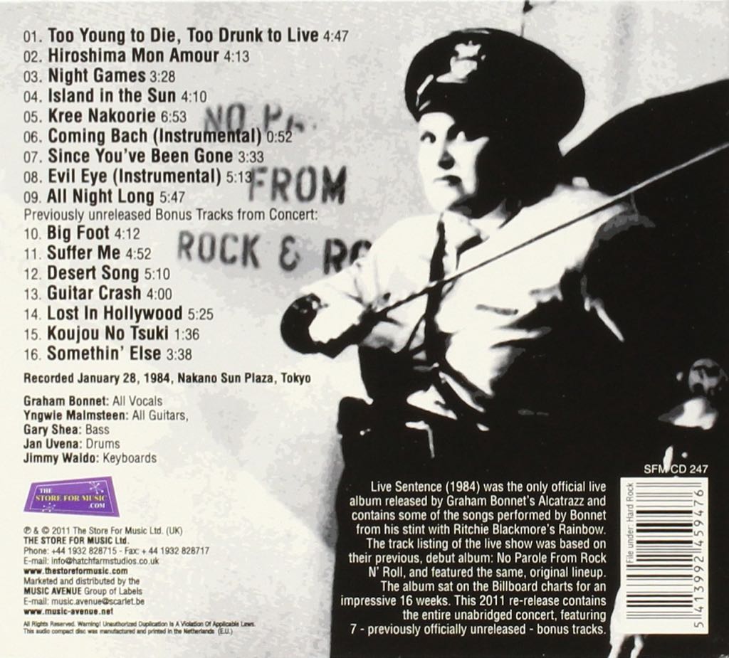 Live Sentence - Alcatrazz music collectible - Main Image 2