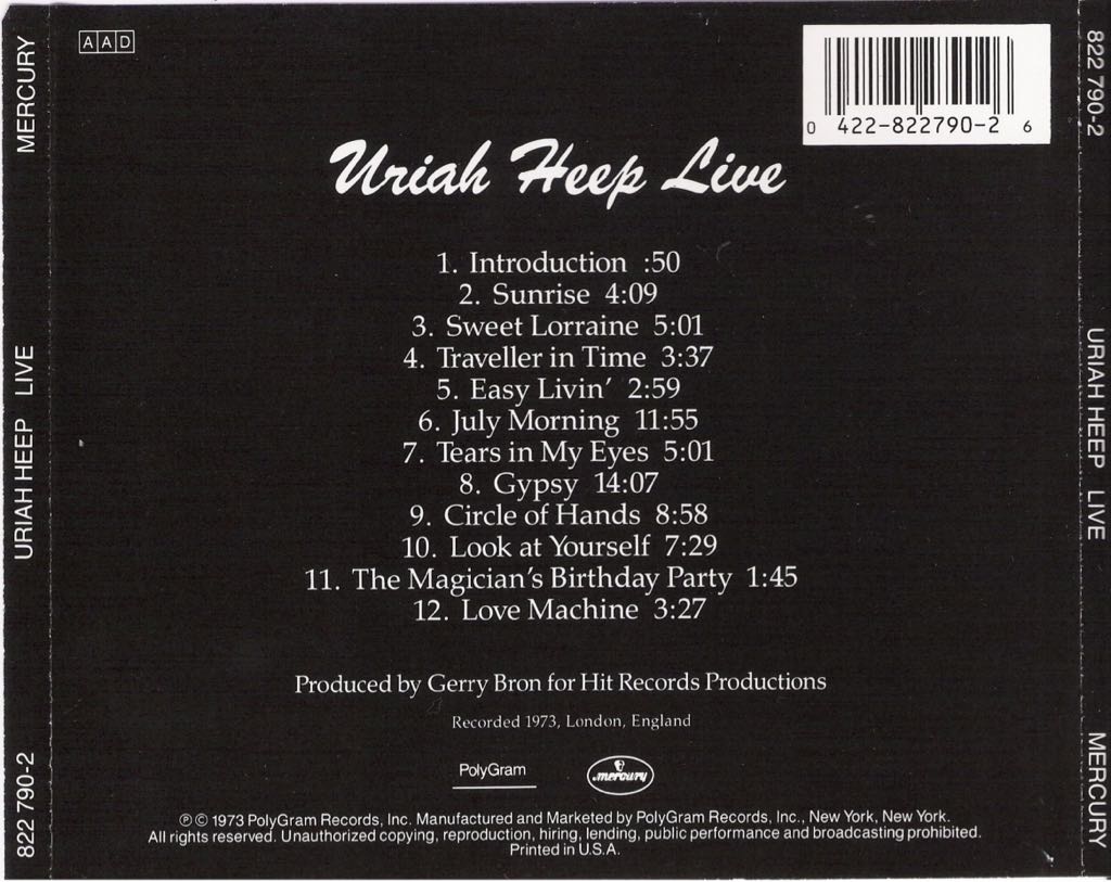 Uriah Heep Live - Uriah Heep (CD) music collectible [Barcode 042282279026] - Main Image 2