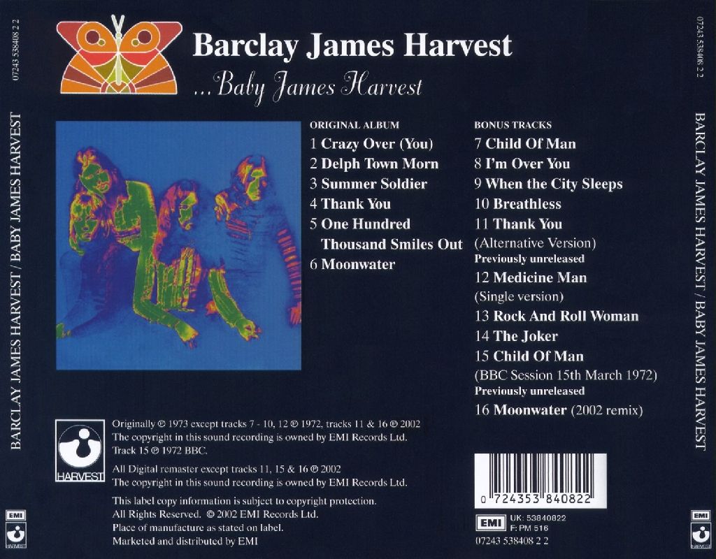 Baby James Harvest (2002 EMI reissue with bonus tracks) - Barclay James Harvest (CD) music collectible [Barcode 724353840822] - Main Image 2