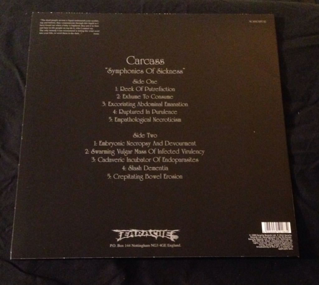 Symphonies Of Sickness - Carcass (12”) music collectible [Barcode 5055006501834] - Main Image 2