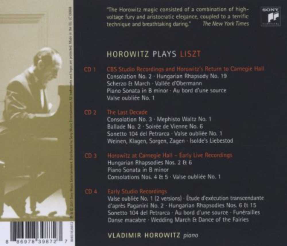 Horowitz Plays Liszt - Horowitz, Vladimir (CD - 73) music collectible [Barcode 090266141524] - Main Image 2