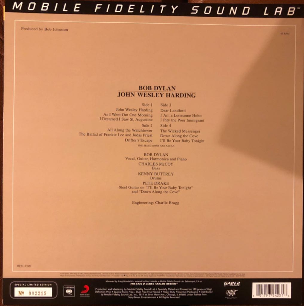 John Wesley Harding - Bob Dylan (12” - 3824) music collectible [Barcode 821797242318] - Main Image 2