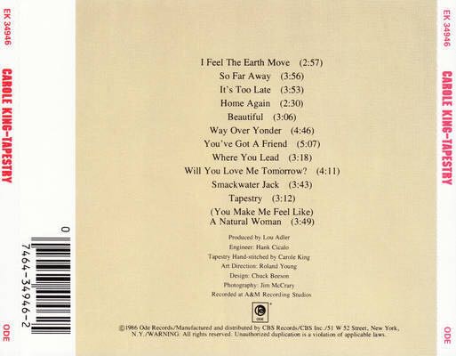 Tapestry - King, Carole (CD - 58) music collectible [Barcode 886979956827] - Main Image 2