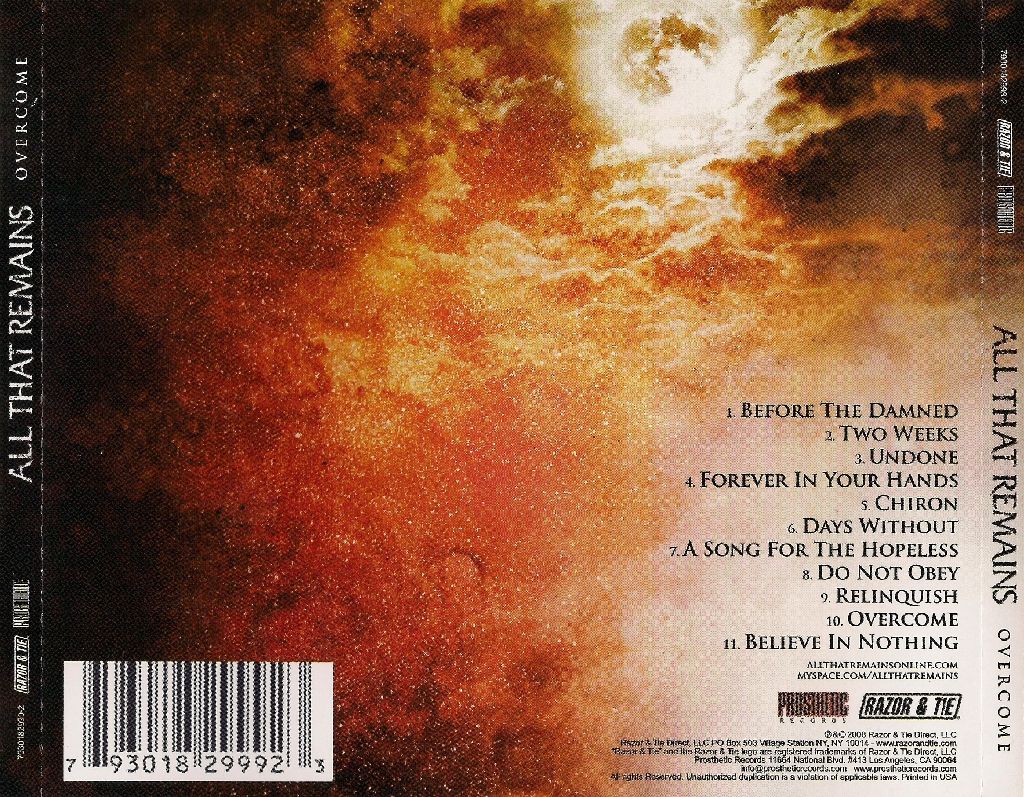 Overcome - All That Remains (CD) music collectible [Barcode 5021456158379] - Main Image 2