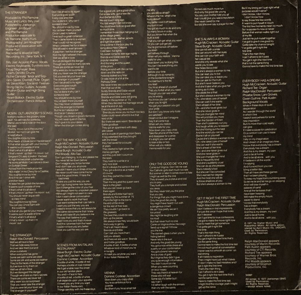 The Stranger - Joel, Billy (12”) music collectible - Main Image 3