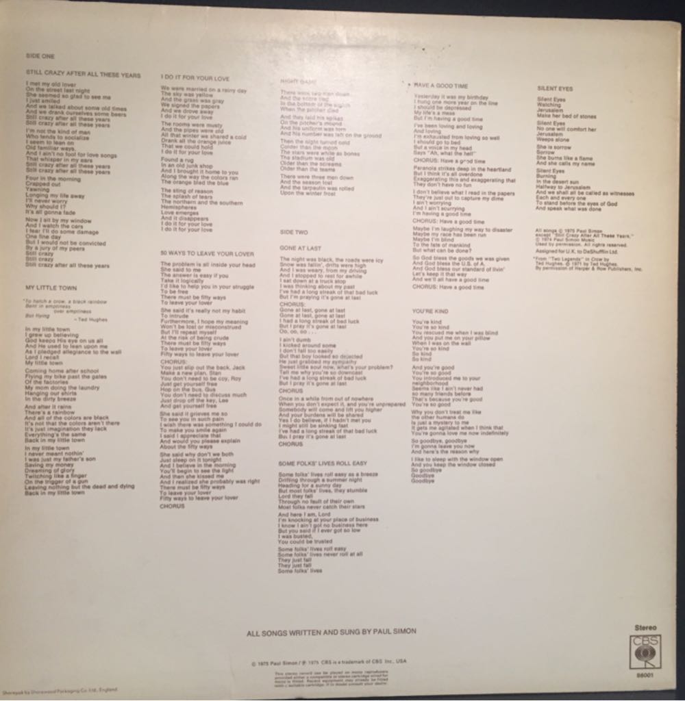 Still Crazy After All These Years - Simon, Paul (12” - 3433) music collectible - Main Image 2