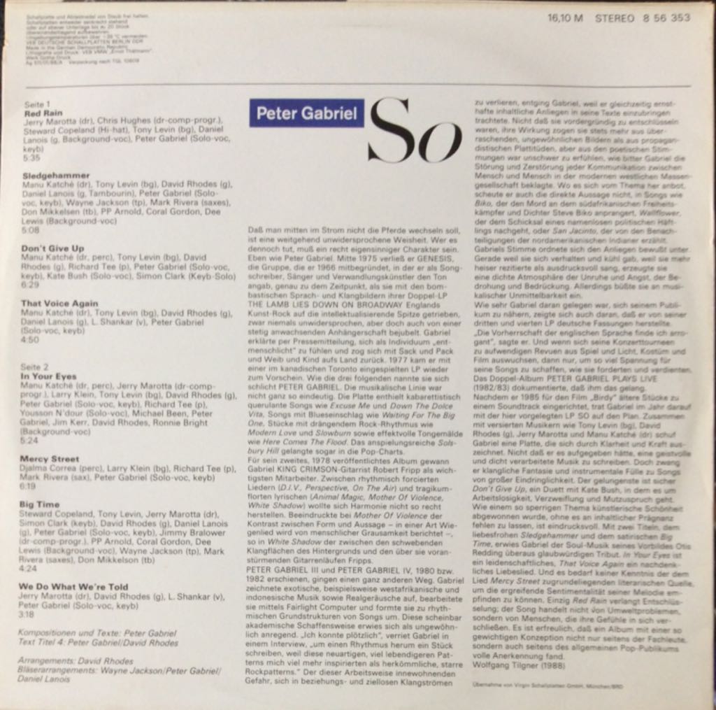So - Gabriel, Peter (12”) music collectible - Main Image 2