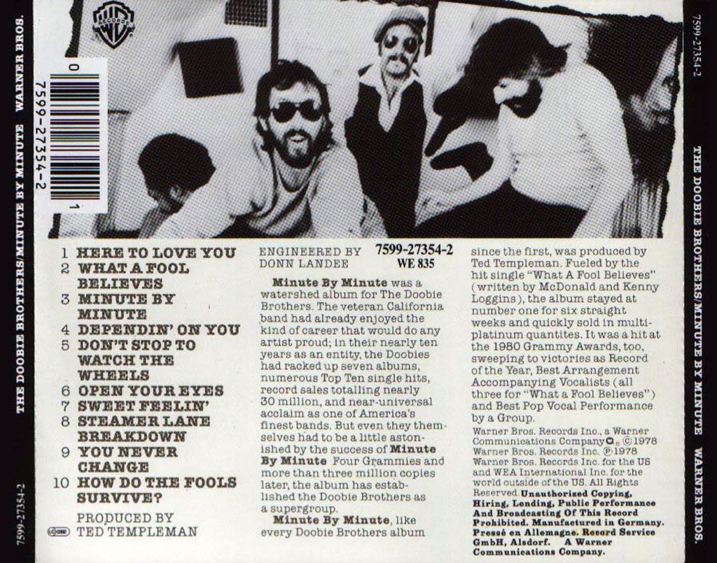 Minute by Minute - Doobie Brothers (CD - 37) music collectible [Barcode 075992735421] - Main Image 2