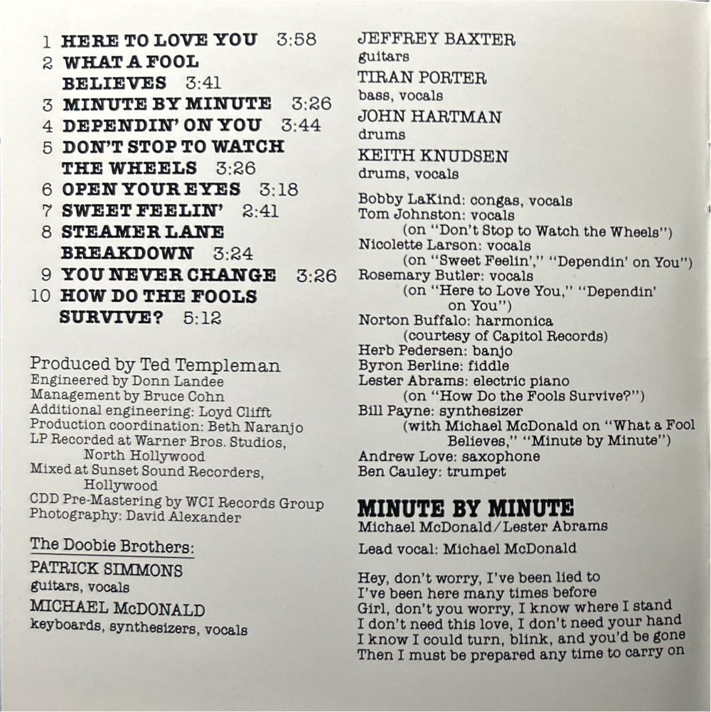 Minute by Minute - Doobie Brothers (CD - 37) music collectible [Barcode 075992735421] - Main Image 3