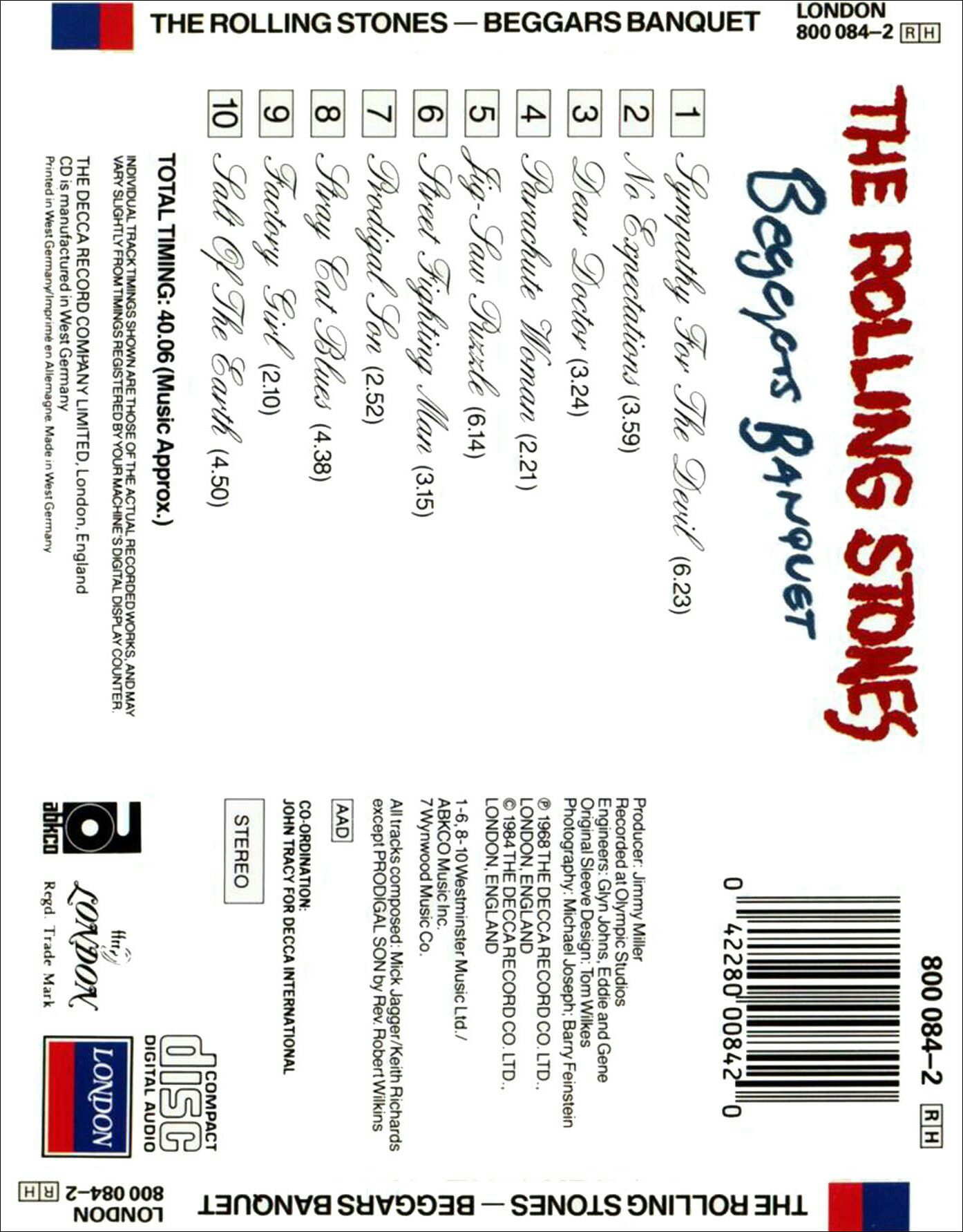 Beggars Banquet - Rolling Stones (CD) music collectible [Barcode 042280008420] - Main Image 2