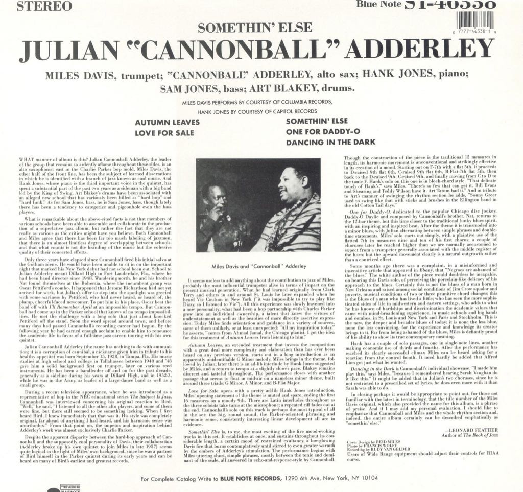 Somethin’ Else - Adderley, ”Cannonball” (12”) music collectible [Barcode 602537730704] - Main Image 2