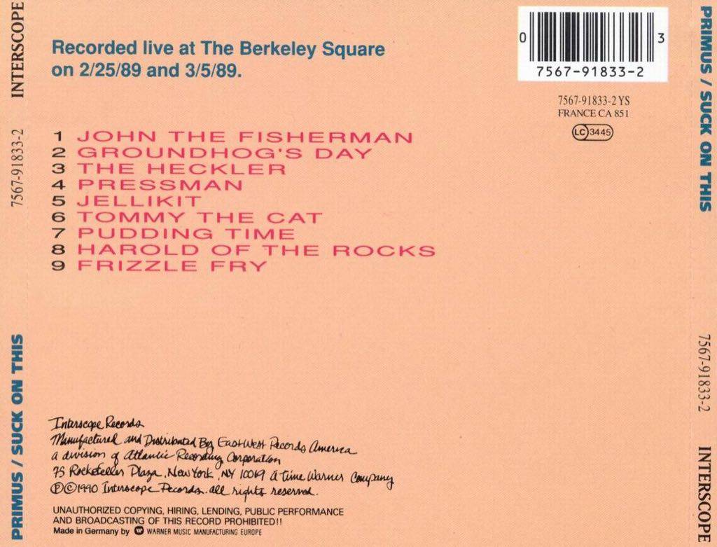 Suck On This - Primus (CD) music collectible [Barcode 606949183325] - Main Image 2