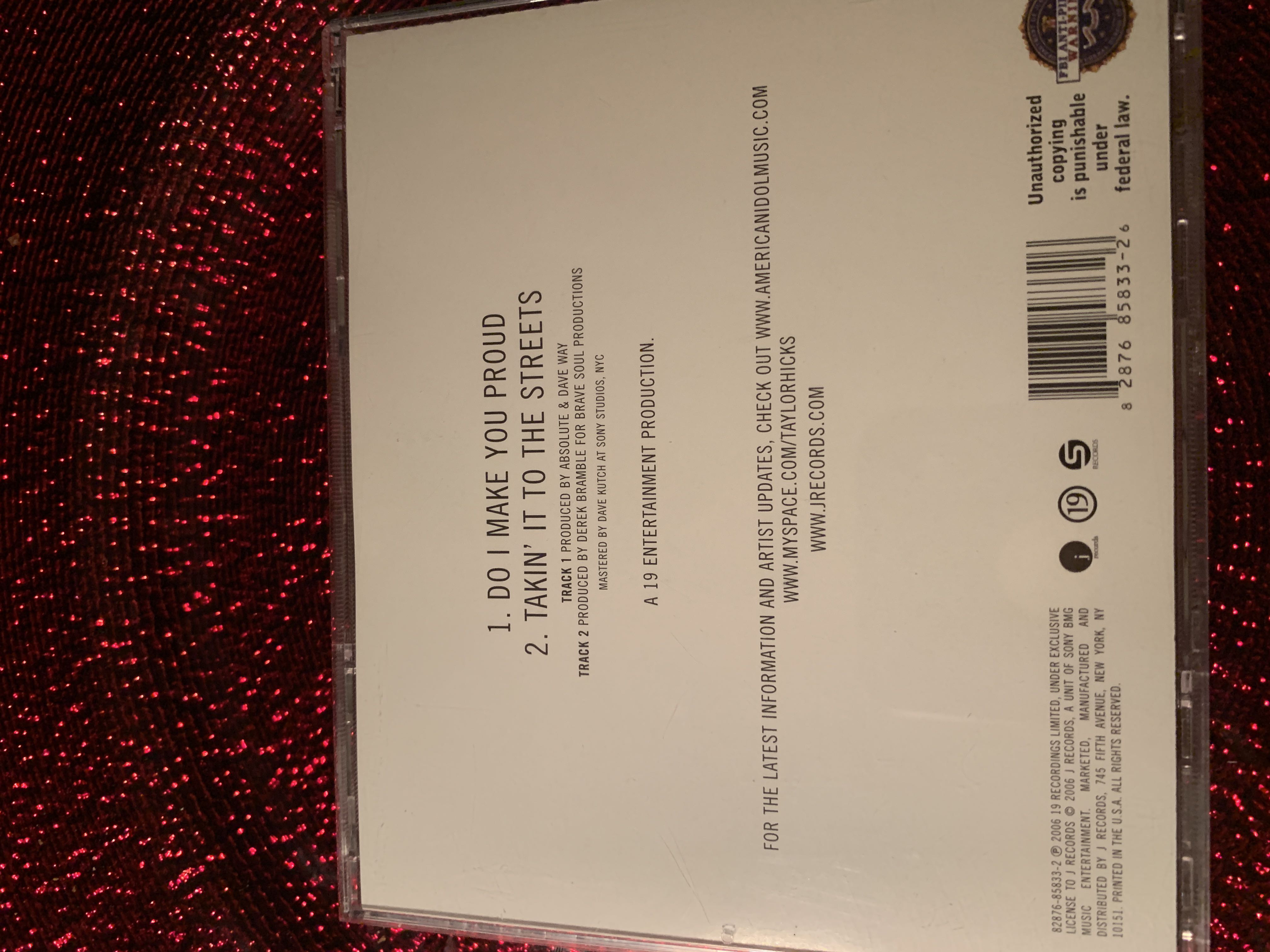 Do I Make You Proud / Takin It To The Streets - Taylor Hicks (CD) music collectible [Barcode 828768583326] - Main Image 2