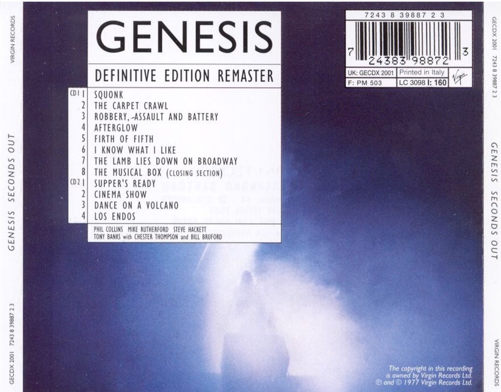 Seconds Out (Remastered) - Genesis (CD) music collectible [Barcode 075678268922] - Main Image 2