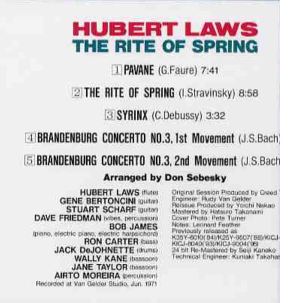 The Rite of Spring - Hubert Laws (CD - 30) music collectible [Barcode 5099750517529] - Main Image 2