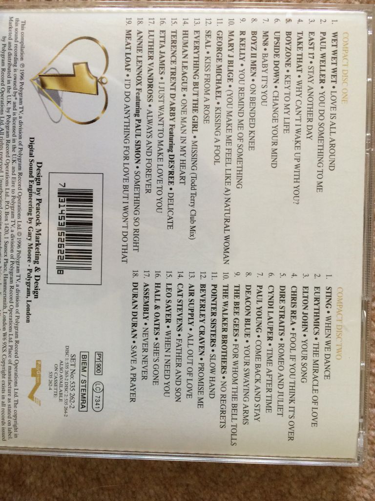 The No 1 Love Album - Various Artists (CD) music collectible [Barcode 731453515727] - Main Image 2