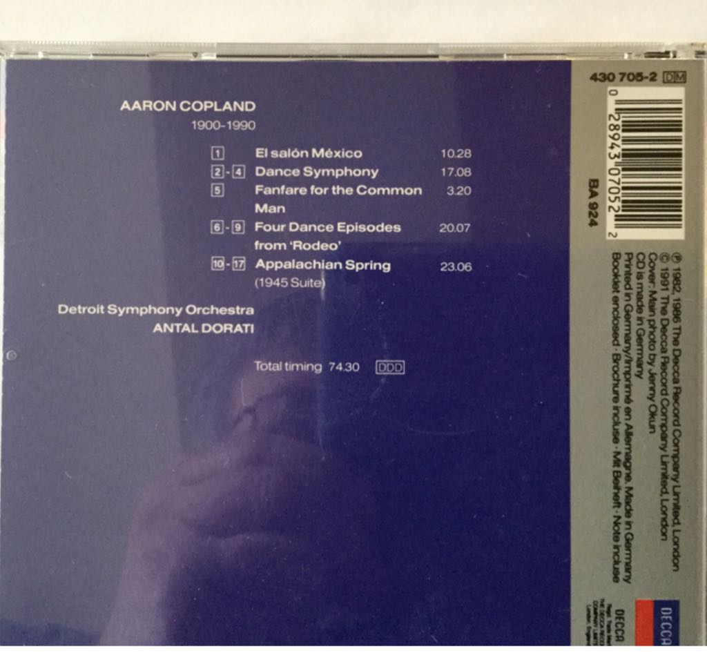 Copland: El salón Mexico, Appalachian Spring, Rodeo, Dance Symphony, Fanfare for the Common Man - Aaron Copland (CD - 75) music collectible [Barcode 028943070522] - Main Image 2