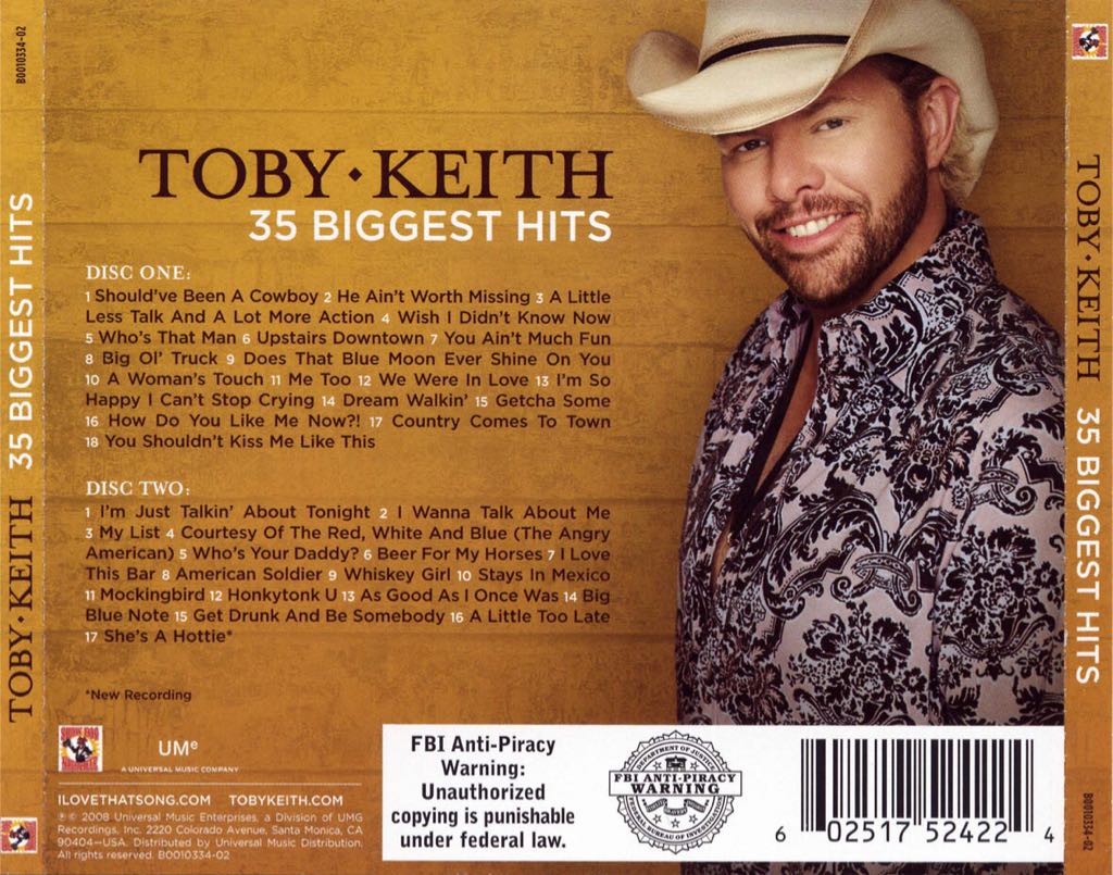35 Biggest Hits - Toby Keith (CD - 128) music collectible - Main Image 2
