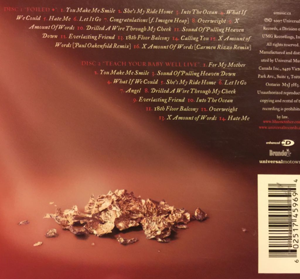 Foiled For The Last Time - Blue October (CD) music collectible [Barcode 602517459694] - Main Image 2