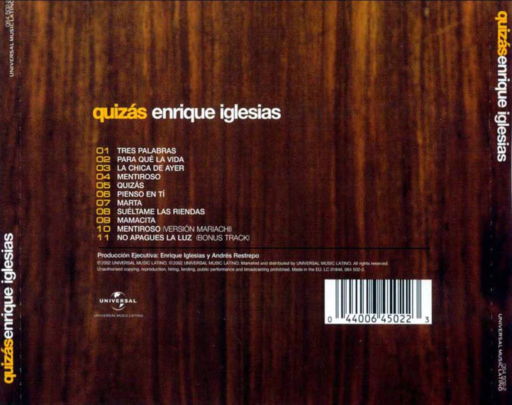 Quizás - Iglesias, Enrique (CD) music collectible [Barcode 044006438528] - Main Image 2