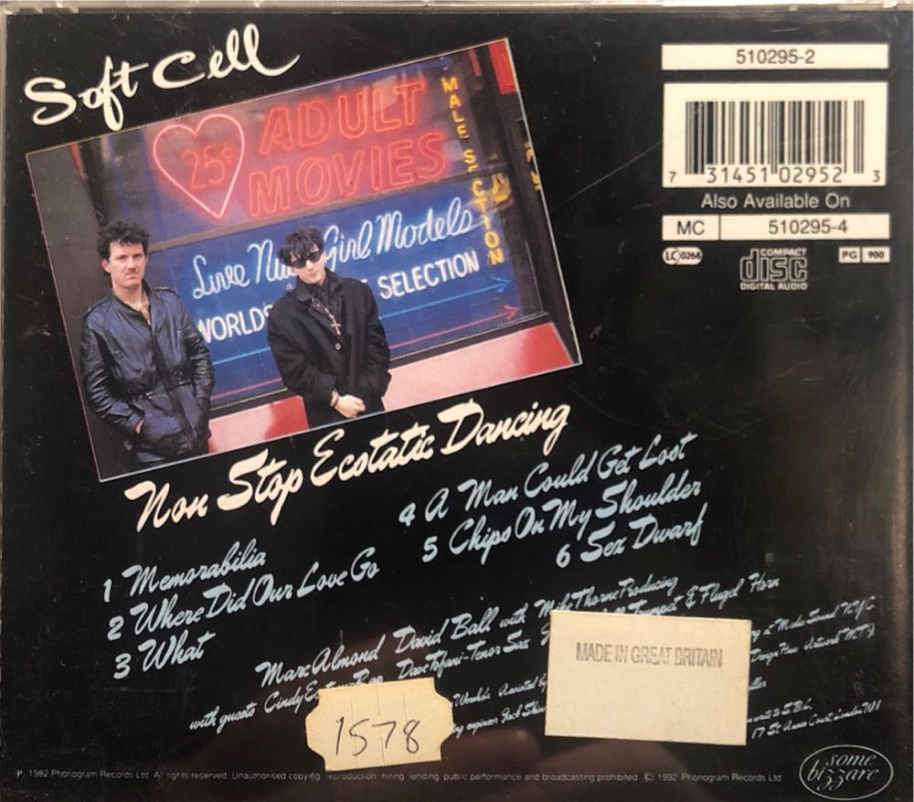 Non-Stop Ecstatic Dancing - Soft Cell (CD) music collectible [Barcode 731451029523] - Main Image 2