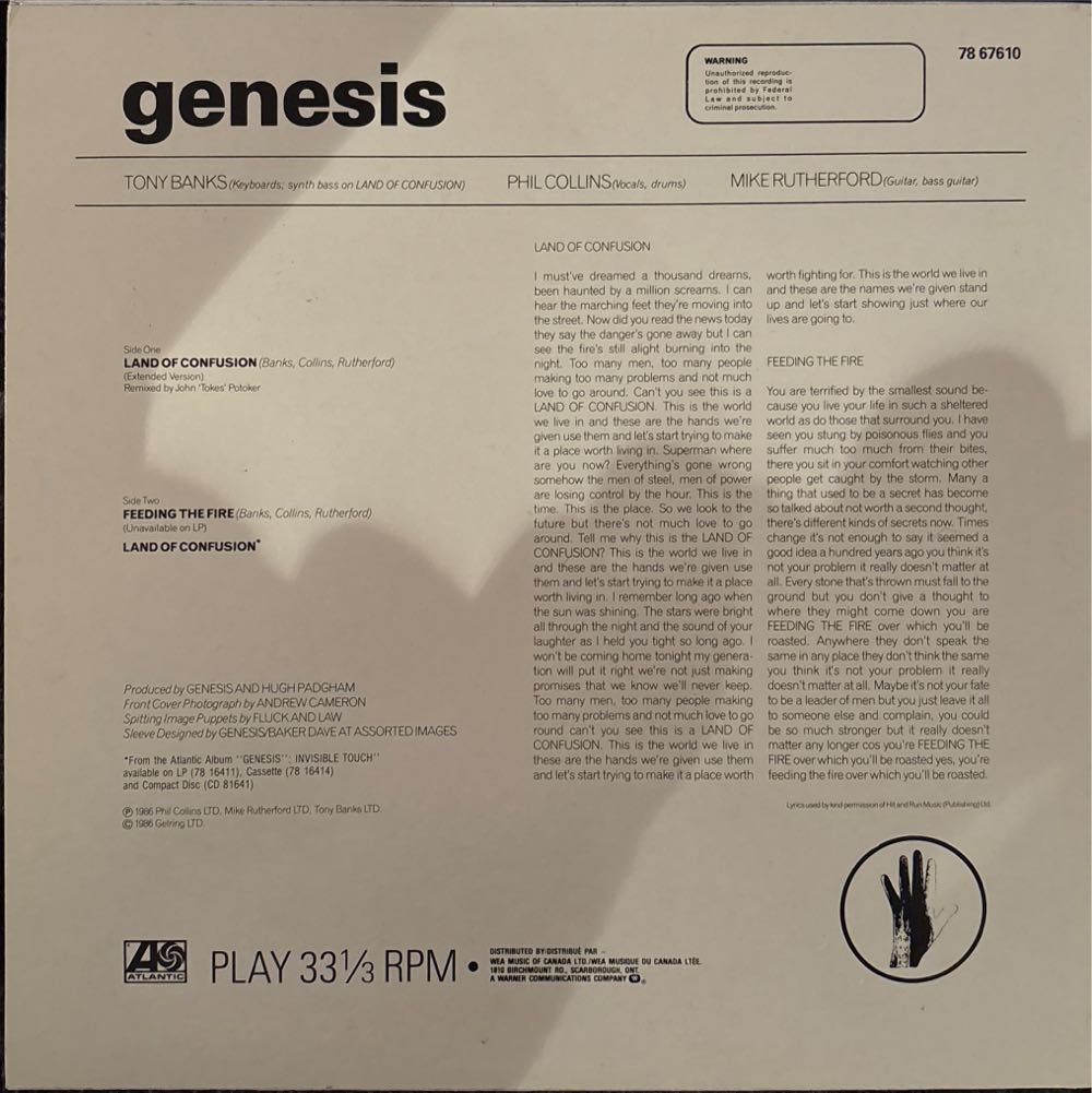 Land Of Confusion - Genesis (12”) music collectible [Barcode 5012980091867] - Main Image 2