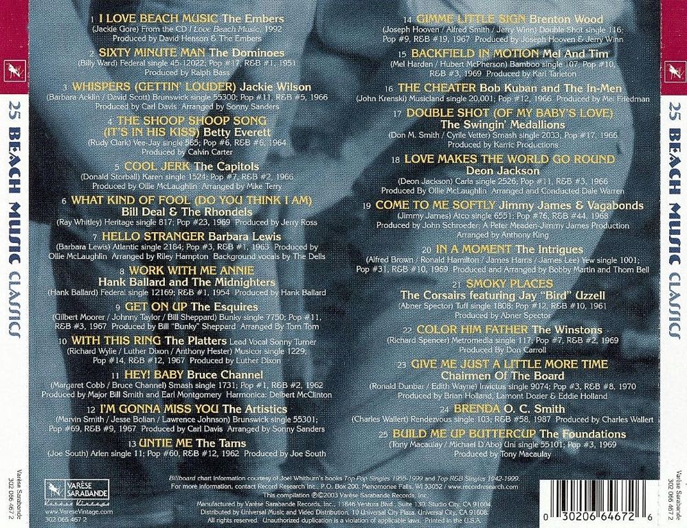 25 Beach Music Classics - Various Beach Music (CD) music collectible [Barcode 030206646726] - Main Image 2