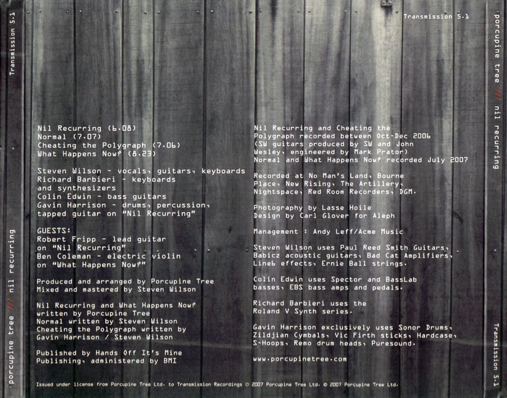 Nil Recurring - Porcupine Tree (MP3) music collectible [Barcode 802644715025] - Main Image 2
