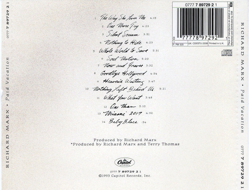 Paid Vacation - Richard Marx (CD - 49) music collectible [Barcode 077778123224] - Main Image 2