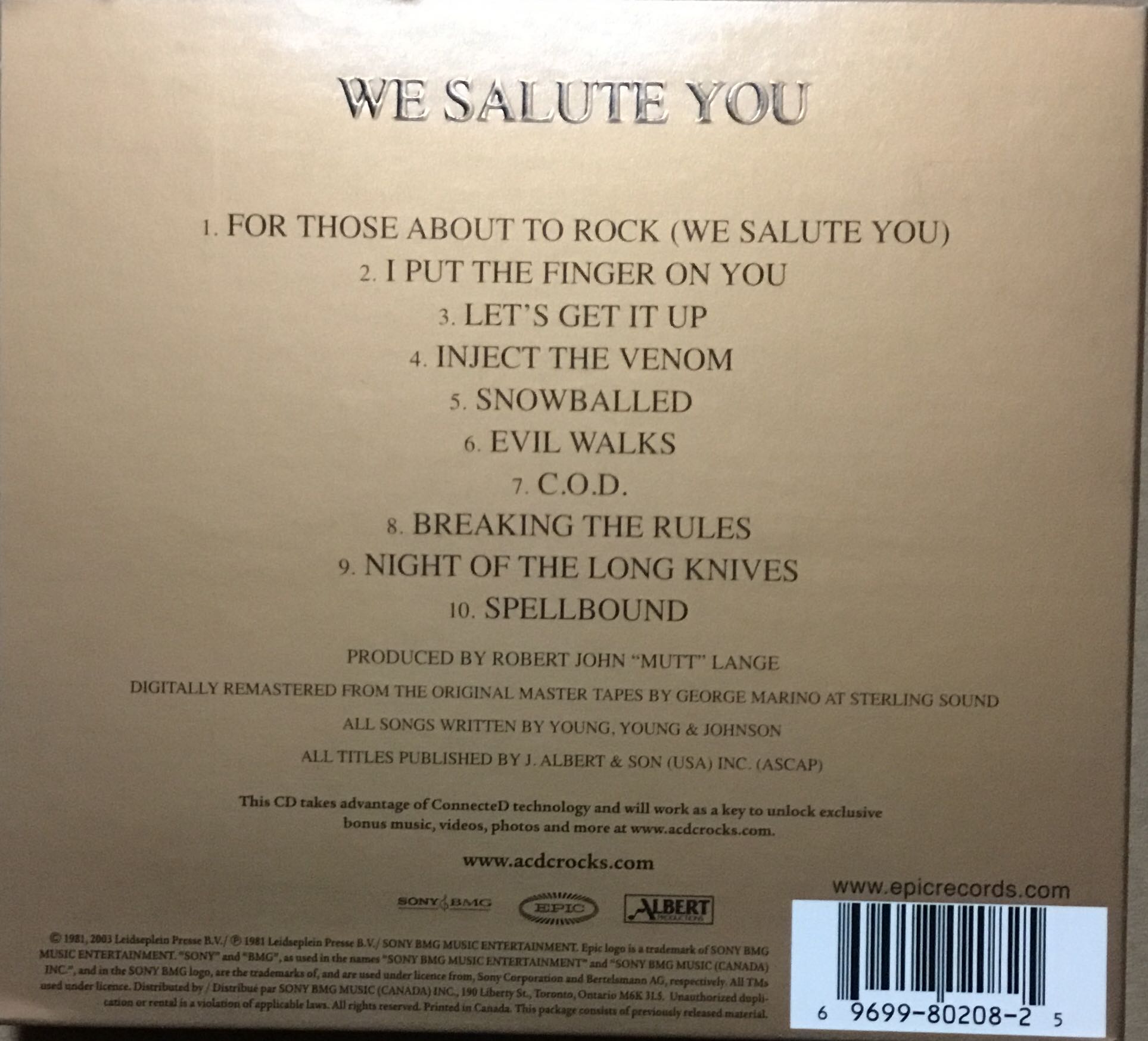 For Those About To Rock We Salute You - AC/DC (CD - 40) music collectible [Barcode 696998020825] - Main Image 2