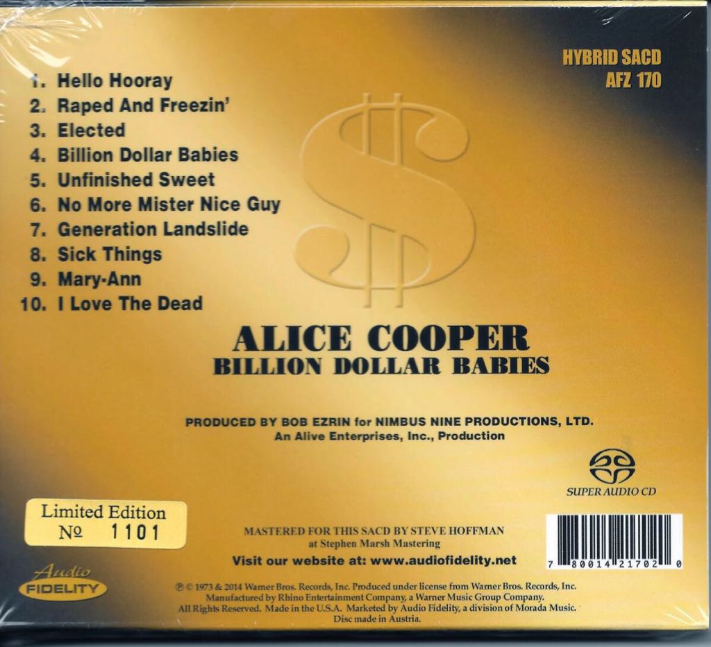 Billion Dollar Babies - Cooper, Alice (SACD) music collectible [Barcode 780014217020] - Main Image 2