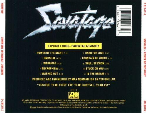 Power Of The Night - Savatage (CD) music collectible [Barcode 075678124723] - Main Image 2
