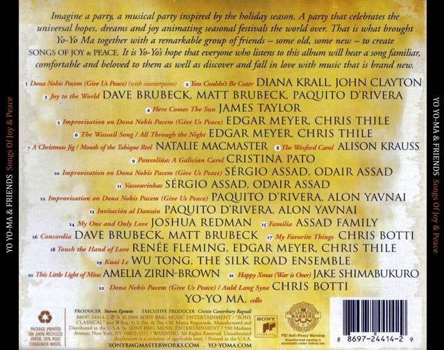 Songs Of Joy and Peace - Yo Yo Ma (CD - 79) music collectible [Barcode 886972441429] - Main Image 2
