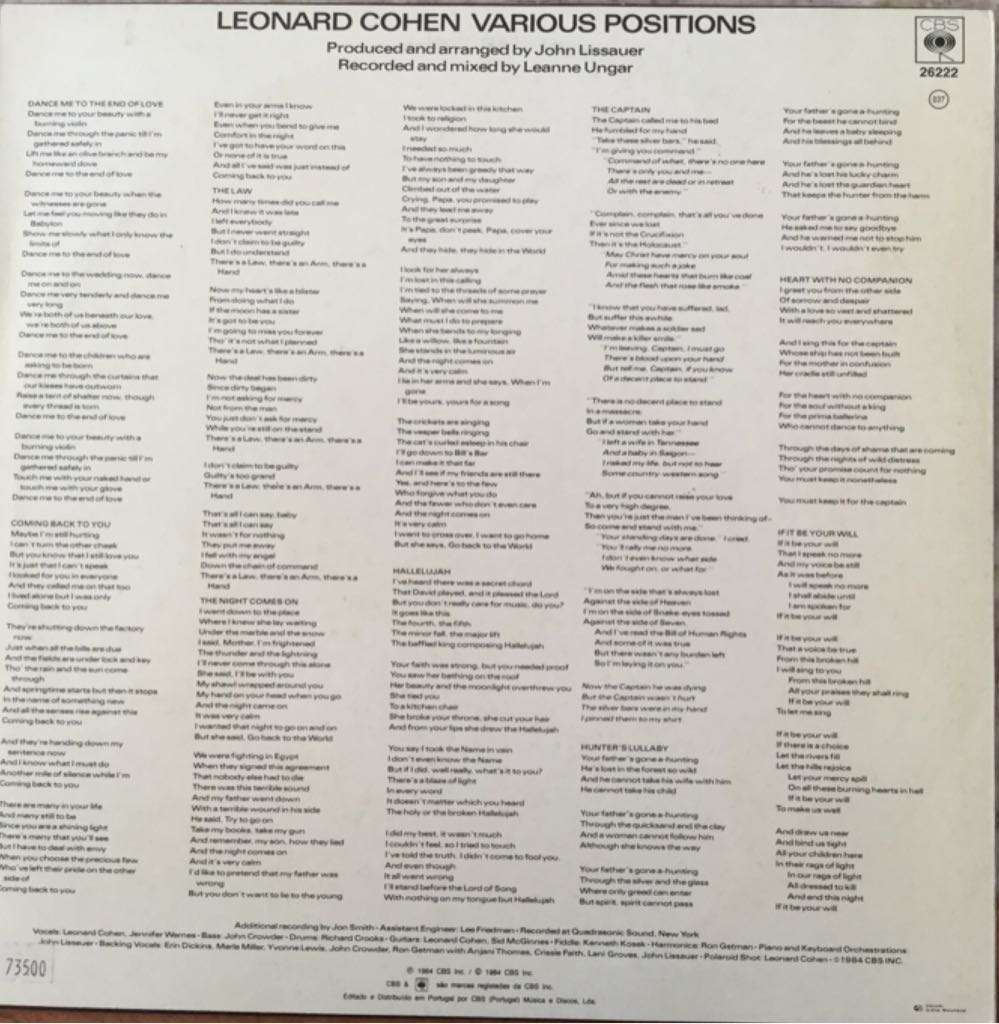 Various Positions - Leonard Cohen (12”) music collectible [Barcode 8718469530502] - Main Image 2