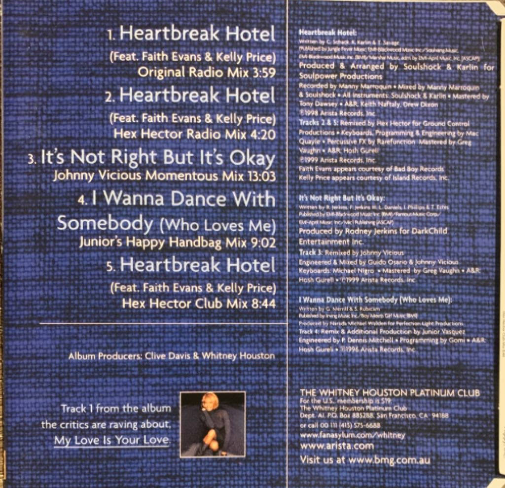 Heartbreak Hotel (Single) - Whitney Houston (CD) music collectible [Barcode 743216755226] - Main Image 2
