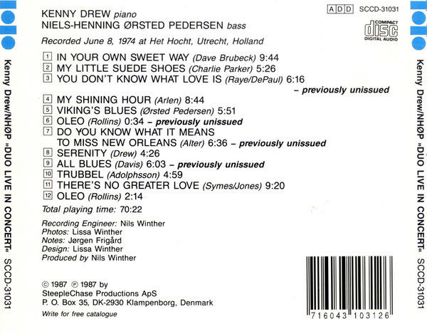 Duo Live in Concert - Drew, Kenny 🇺🇸-CD SteepleChase (CD - 70) music collectible [Barcode 716043103126] - Main Image 2