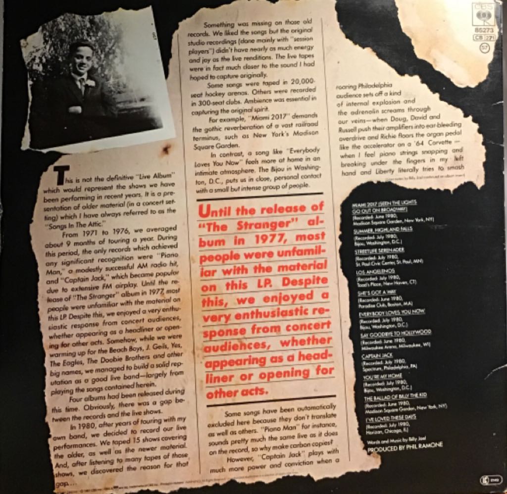 Songs in the attic - Joel Billy (12” - 4800) music collectible - Main Image 2