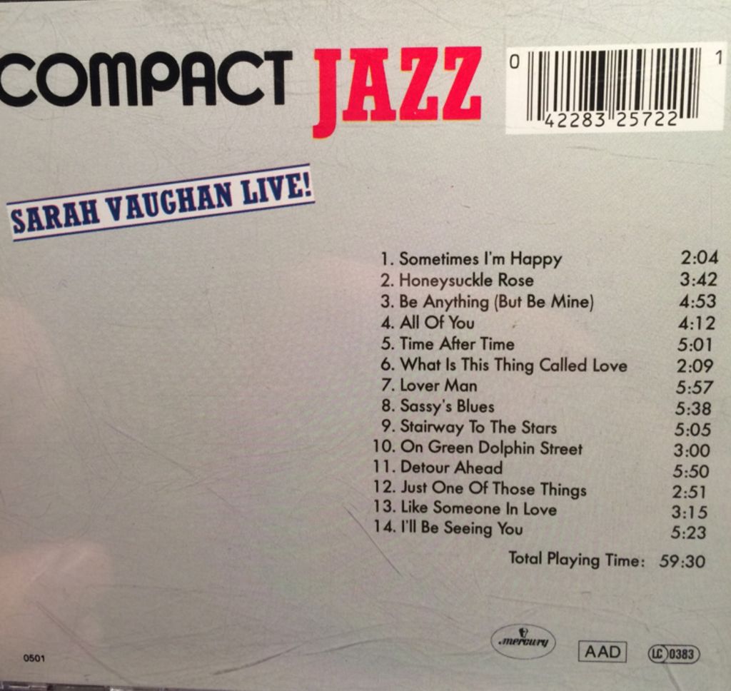 Compact Jazz: Sarah Vaughan - Sarah Vaughan (CD) music collectible [Barcode 042283257221] - Main Image 2