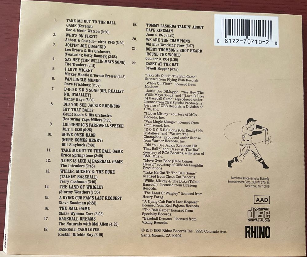 Baseball’s Greatest Hits - Various Artists (CD) music collectible [Barcode 081227071028] - Main Image 2