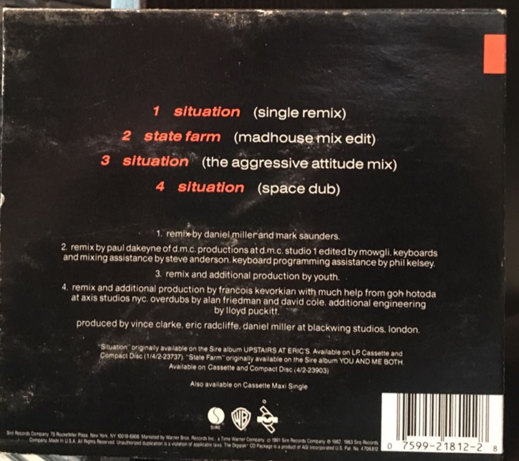 Situation  (CD Single) - Yaz (CD) music collectible [Barcode 075992181228] - Main Image 2