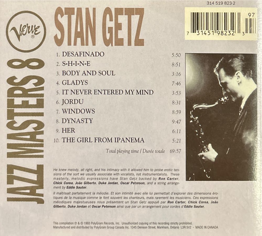 Verve Jazz Masters 8 - Stan Getz (CD - 69) music collectible [Barcode 731451982323] - Main Image 2