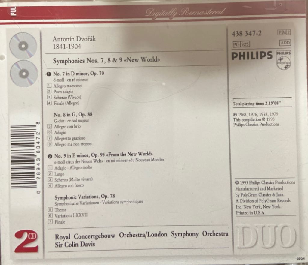 Dvorak: Symphonyies Nos. 7, 8 & 9 - Royal Concertgebouw Orchestra (CD - 138) music collectible [Barcode 028943834728] - Main Image 2