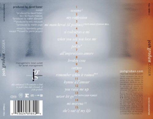 Closer - Groban, Josh (CD) music collectible - Main Image 2