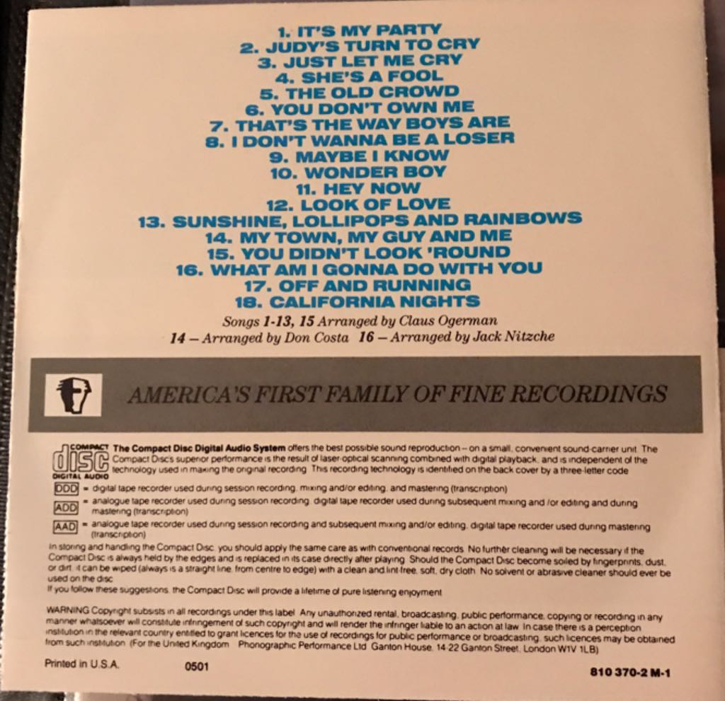 Its My Party - Gore, Lesley (CD) music collectible [Barcode 777499193246] - Main Image 2