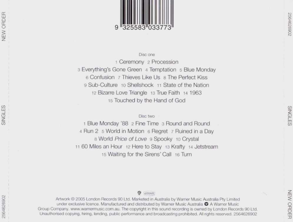 Singles - New Order (CD) music collectible [Barcode 825646069637] - Main Image 2