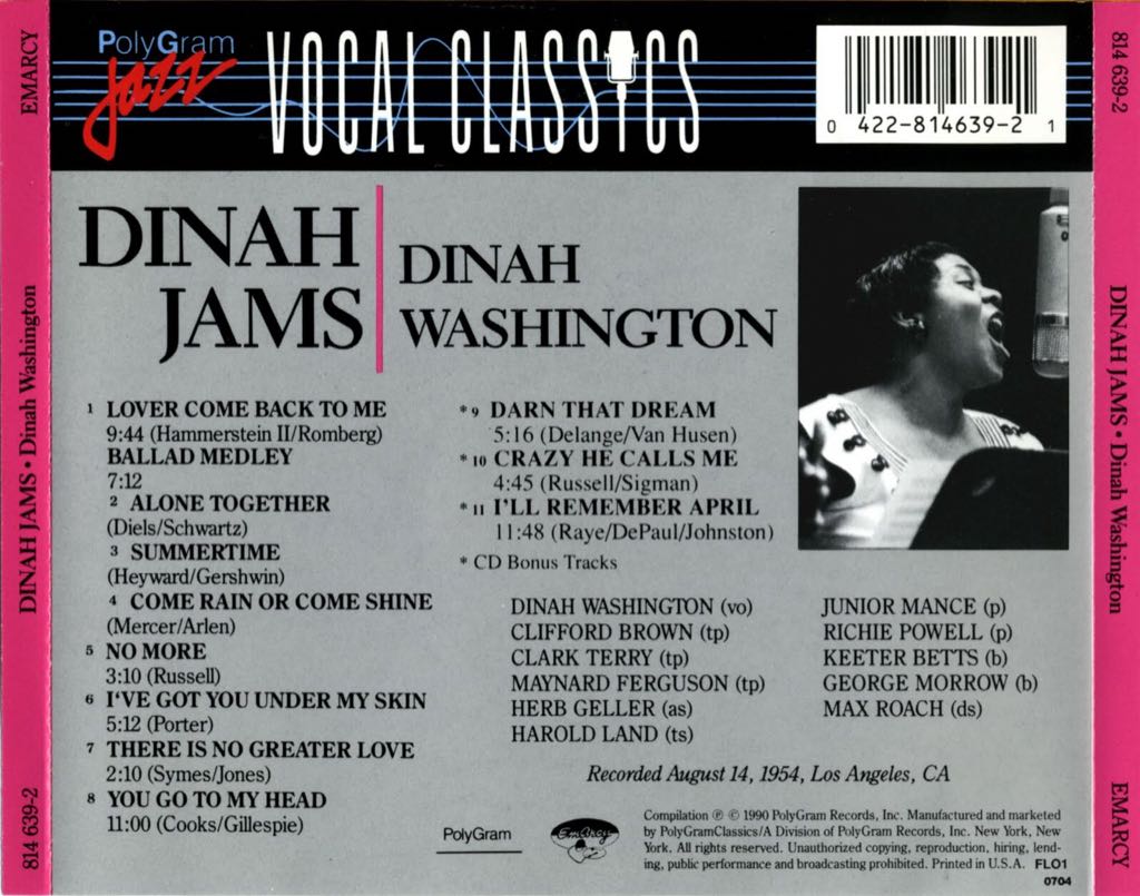 Dinah Jams - Dinah Washington (CD) music collectible - Main Image 2