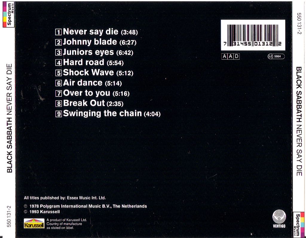 Never Say Die! - Black Sabbath (CD - 45) music collectible [Barcode 042283078925] - Main Image 2