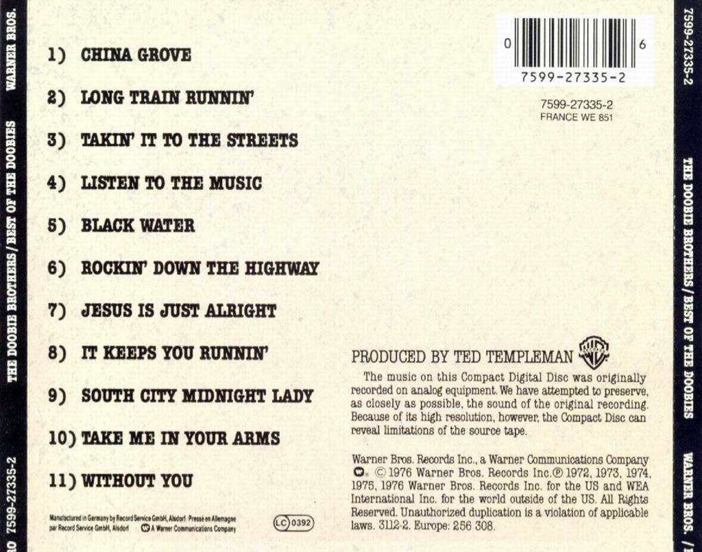 BEST OF THE DOOBIES - Doobie Brothers-The (CD) music collectible [Barcode 081227809621] - Main Image 2
