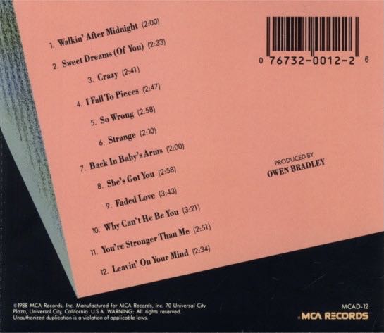 12 Greatest Hits - Patsy Cline (CD) music collectible [Barcode 020831365925] - Main Image 2